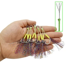10Pcs Double Assist Hooks Slow Fast Fall Jigs Fishing Hook Steel Wire Line2-3/0#