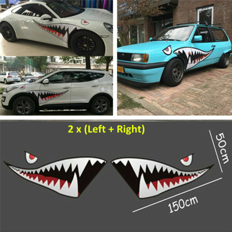 2pcs 59'' Shark Mouth Tooth Flying Tiger Vinyl Auto Car Side Door