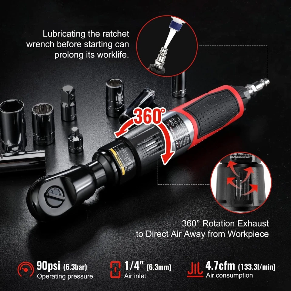 WORKPRO 3/8-Inch Air Ratchet Wrench 360 Degree Adjustable Exhaust 160RPM for Men - Image 4 of 4