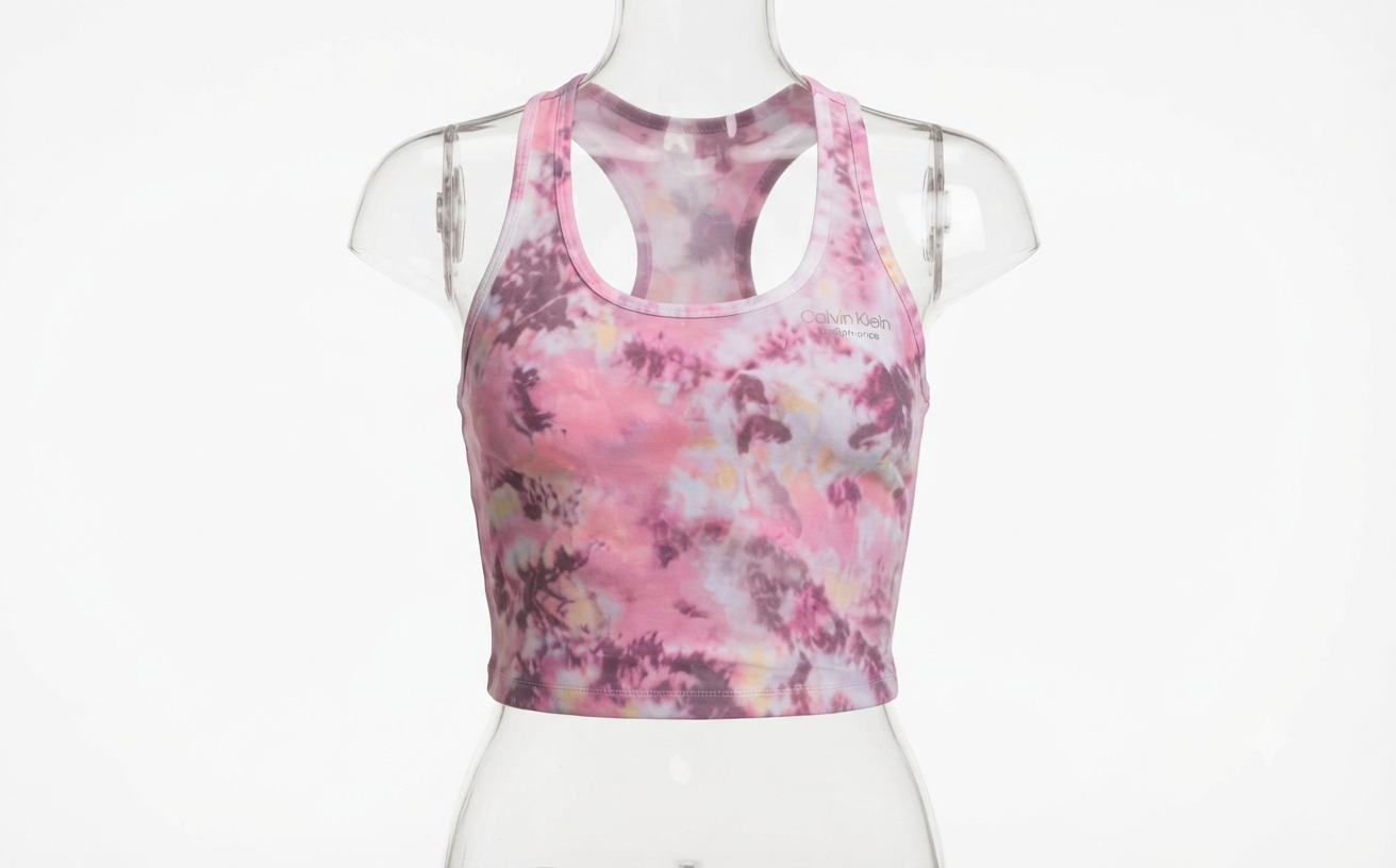 Calvin Klein Performance Pink Tie Dye Cropped Racerback Tank Top Pink XL NWT