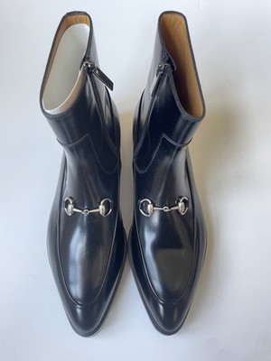 GUCCI Men's BURN Horsebit Black Leather Zipper Boot Shoes Sz UK 11
