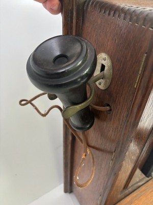 Vintage Antique 1900's KELLOGG OAK WALL CRANK PHONE • All Intact