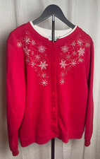 Vintage Woman's Red Snowflake Button Up Cardigan M by Shenanigans