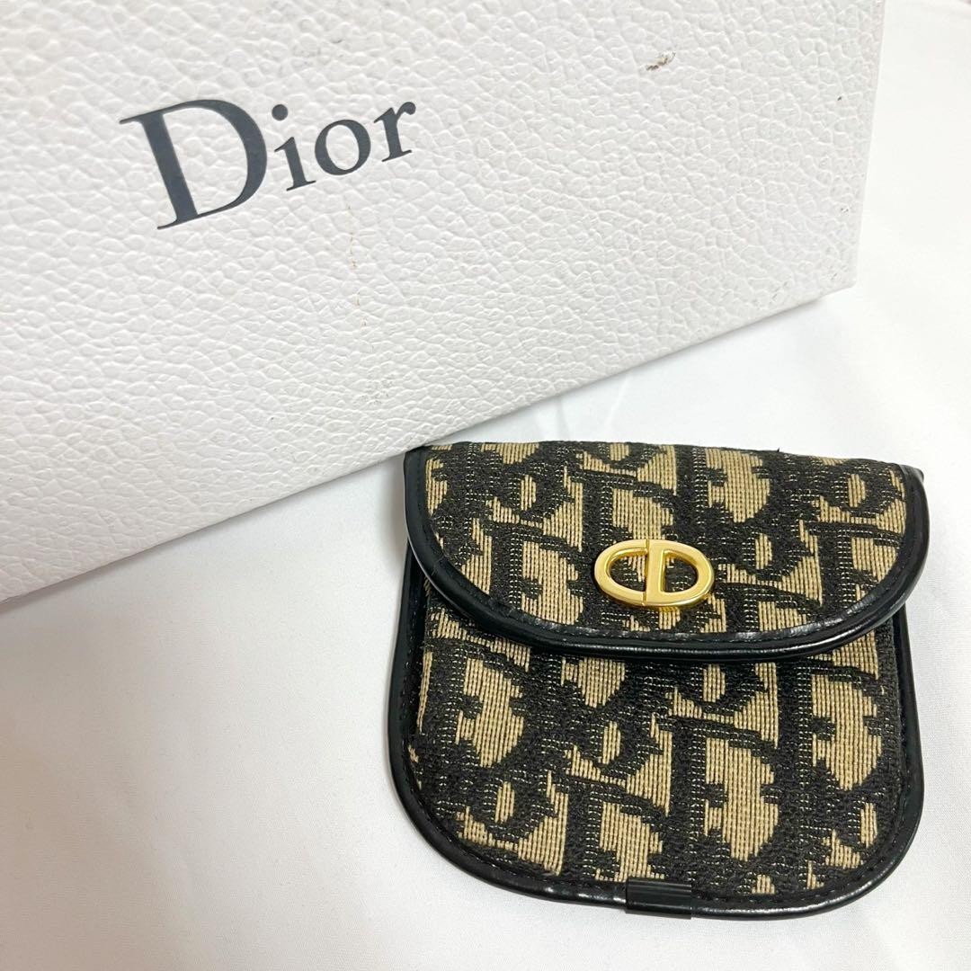 Dior Navy Canvas Trotter Coin Purse Wallet in Excellent Leather Condition