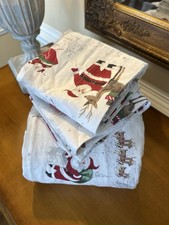 Pottery Barn Heritage Santa Flannel QUEEN Fitted Sheet 2 Standard Pillowcases