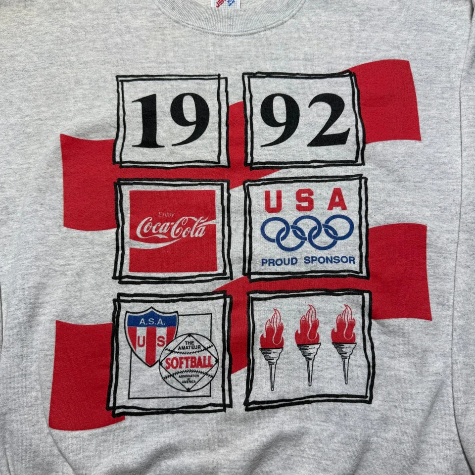 Sudadera De Colección Años 90 1992 Juegos Olímpicos Coca-Cola Brezo Cuello Redondo Hecha en EE. UU. Talla XL Foto 2 de 4