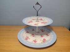 The Leonardo Collection 2-Tier Cake Stand - Pink Roses, Blue Polka Dots & Lace