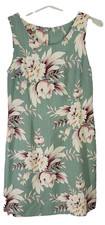 Hawaiian Floral Dress Sz 4 100% Silk Green Flaw Hilo Hattie tea length