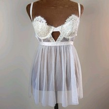 Jacalyn Bennett Babydoll Lingerie Top Size 34B Sample NWT White Foil Mesh