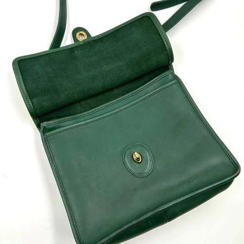 Vintage Coach 9927 2way Shoulder Bag Willis Bag Turn Lock Green Leather Authen - Picture 14 of 16