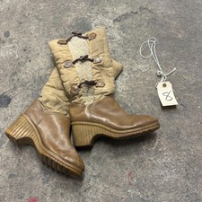 Vintage 70s Tan Toggle Snow Boots Sherpa Lined Apr s-Ski Wedge 8