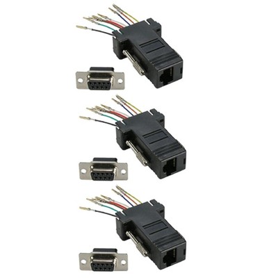 3 Pcs DB9 9-Pin RS232 Serial Female to RJ45 8P8C Network Adapter Connector Black