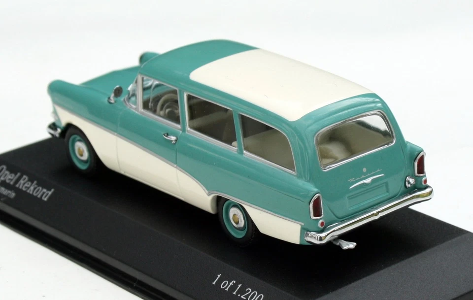 Opel Rekord P1 Caravan Bj. 1957-1962, Aquamarin-Blau, MINICHAMPS Im M.1:43 , - Immagine 2 di 4