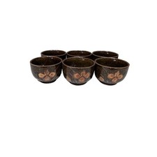 Set of 6 Vintage Japanese Stoneware Yunomi Tea Cups - Hand Painted Iris Floral