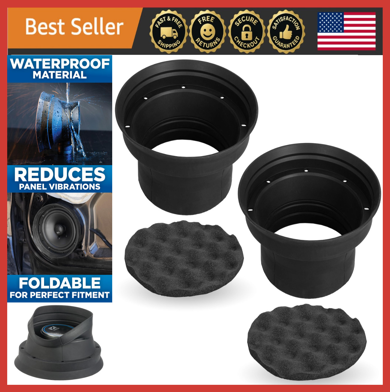 6.5" 6.75" Weatherproof Silicone Speaker Baffle Kit, 2pc Sound Enhancer