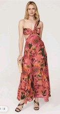 Farm Rio Maxi Dress Sz Medium Orange One Shoulder Floral Blooming Garden $275
