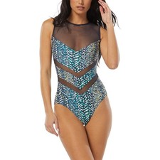 Vince Camuto Womens Illusion Printed One-Piece Midnight Swimsuit Navy Size 4