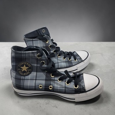 Converse Chuck Taylor Womens All Star High Gray Scale Tartan Plaid Us Size 6