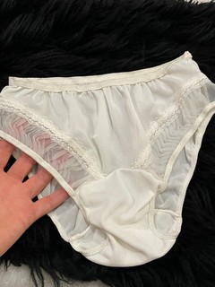 Bikini vintage mutandine CHIFFON PLISSETTATO inserto delicato pizzo bianco nylon tassello S/5
