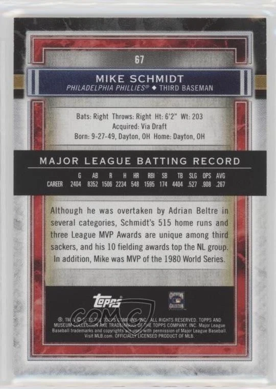 2020 Topps Museum Collection Mike Schmidt #67 HOF - Image 2 of 2