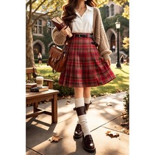 Vintage Mosbrook Red Plaid Wool Kilt Skirt Made in Great Britain Womens 16