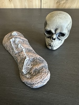 Handmade Vintage Halloween Skull And Skeleton Porcelain Figurines 90s