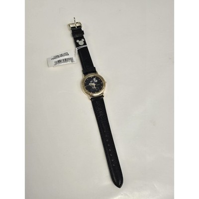 LORUS DISNEY MICKEY MOUSE BLACK DIAL GOLD TONE QUARTZ WATCH LEATHER STRAP NWT‎ Rare Tank Style LORUS Disney Mickey Mouse Gold Tone Quartz  main image 3