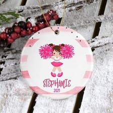 Cheerleader Ornament, Custom Cheer Ornament, Cheerleading Pom pom Girl, Chris...