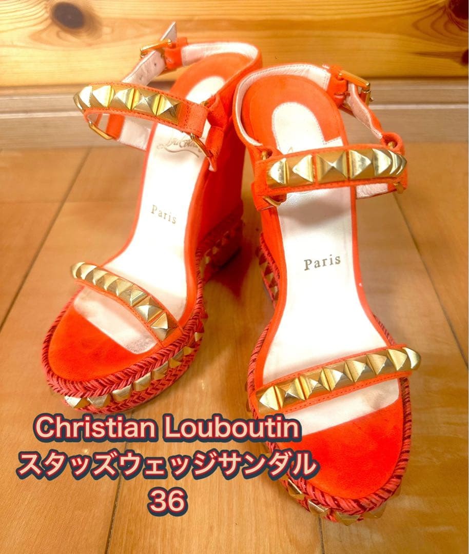 Christian Louboutin Ankle Strap Sandals Orange Suede Women's Size EU36 US6