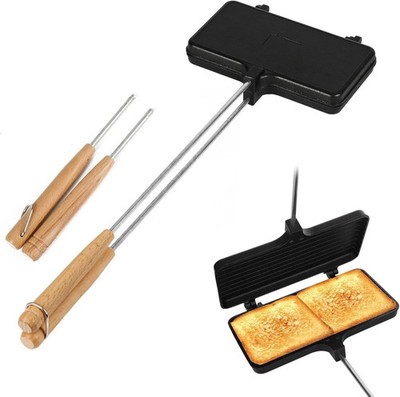 Double Pie Irons, Non-Stick Pie Irons for Camping Cast Iron with 4 Removable Han