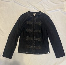 Chico  s Black Jacket Blazer Beaded Sequins Size 0