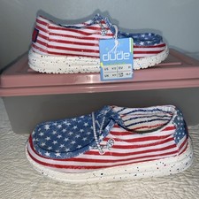 New Hey Dude Wally Youth Patriotic Stars Stripes Slip On Shoes US Size K12 12