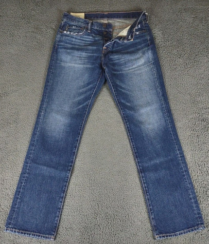 Abercrombie Fitch Jeans Mens 31x32 Blue Classic Straight Distress Whiskering