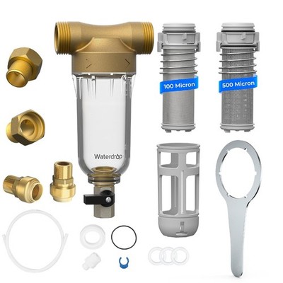 Waterdrop Spin Down Sediment Filter, 100 Micron+500 Micron, 1'' MNPT + 3/4'' FNPT