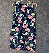 Talbots Dress Women's Medium Blue Pink Floral Paisley Ruffle Neck Stretch Knit