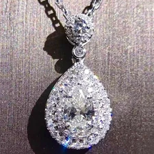 Luxury SONA Diamond Pear-Shaped Drop Pavé Necklace in Silver, Simple and Elegant