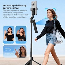 76" Selfie Stick Remote with 2Fill Light Bluetooth Extendable Phone Tripod Stand