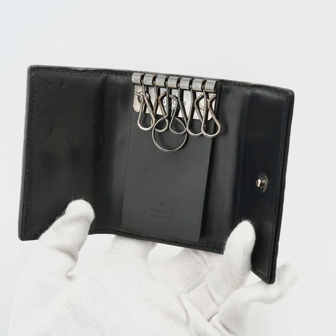 Gucci Interlocking GG Key Case 6 Ring Leather Bla… - image 5