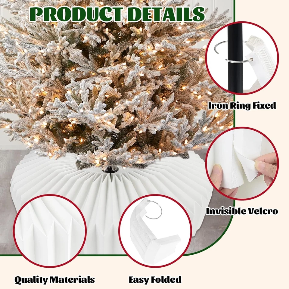 Collar de árbol de papel de Navidad de panal de 26 pulgadas, enjuague de árbol de Navidad plegable blanco Foto 2 de 4