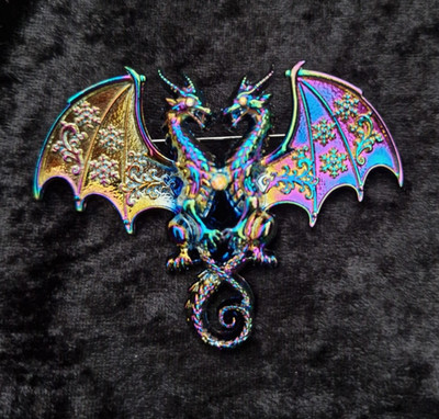 Irisierende Gothic Drachen Brosche Anstecknadel - Fantasy geflügelte Kreatur - Statement