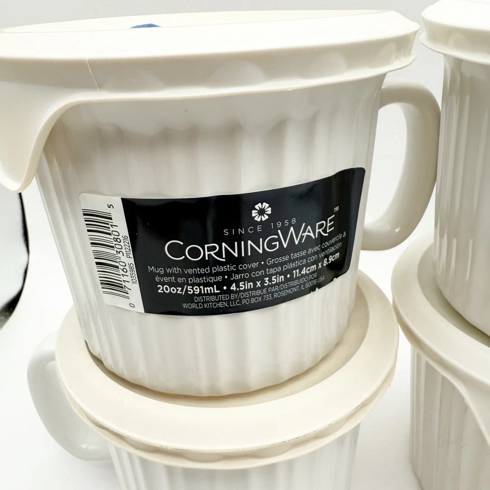 Французская белая кружка Corningware X4 с вентилируемой пластиковой крышкой 20 унций Различные условия - Изображение 2 из 4