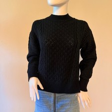 GUESS Womens Black Metallic Cable Knit Mock Neck Sweater Shimmer Pointelle S