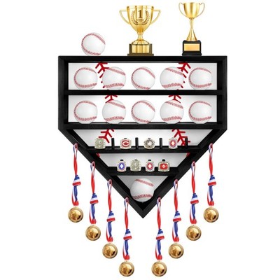 CroBlissful 19'' Baseball Holder Display Case Wooden Ring Black 