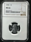 1943 1C  Lincoln Wheat One Cent NGC MS66   8699719-021