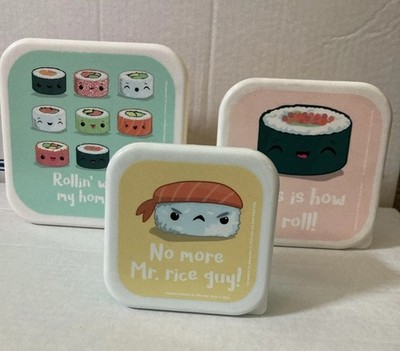 Bento Box Set - Sushi Themed 3 Nesting Food Storage Containers Funny