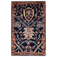 2'x3'1" Midnight Blue Heris All Over Design Soft Wool Hand Knotted Mat Rug 2405