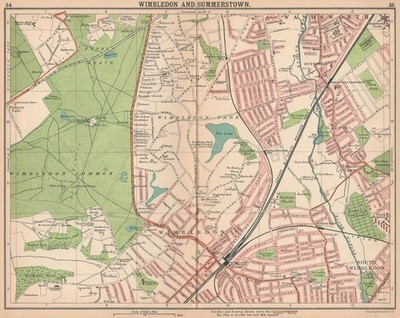 LONDON SW.Wimbledon Summerstown Southfields Wandsworth.Bus/tram routes 1913 map