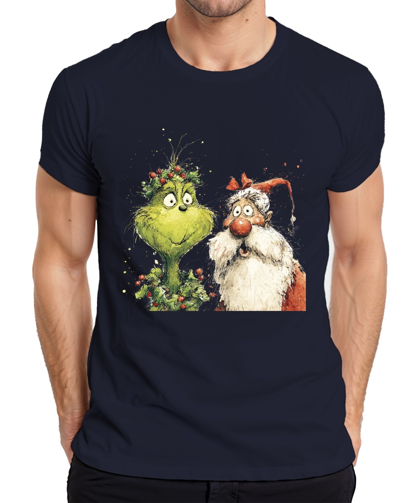 Grinch Santa Claus Watercolour Funny Gift Vintage Mens T-Shirt