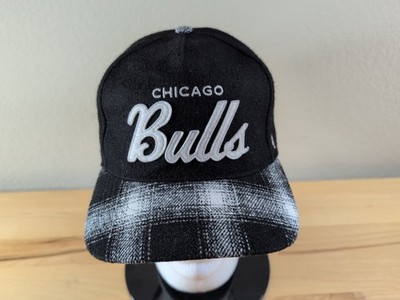 Chicago Bulls 47 Black Plaid Snapback Hat Cap Script Wool NBA Sample 