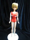 VINTAGE 1958 BUBBLE CUT BLONDE BARBIE DOLL. KNEES BEND. RED SWIMSUIT. JAPAN